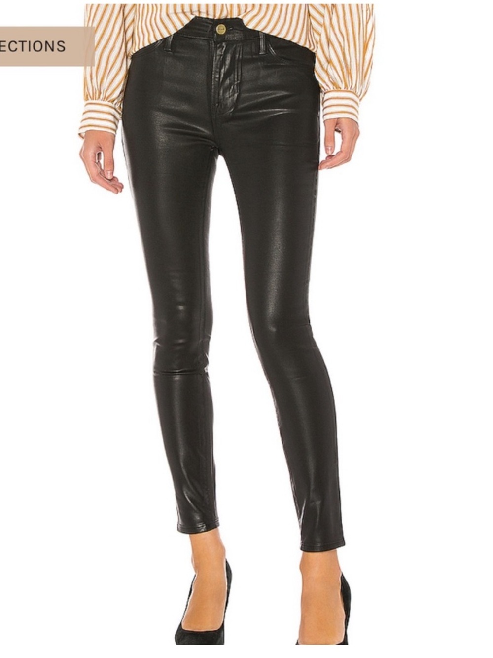 NWT FRAME Denim Le Skinny de Jeanne Black Noir Coated Denim Jeans Sz 25